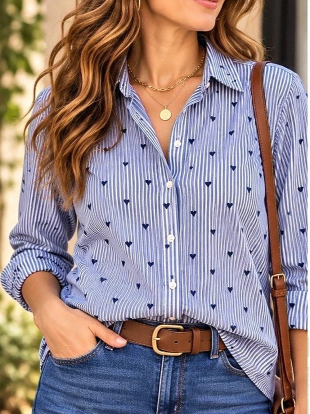 Frank & Eileen Heart Stripe Button Down Shirt M